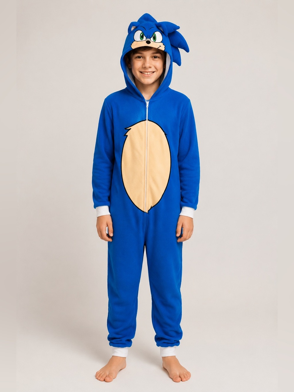Sonic The Hedgehog 2 Boys Fleece Hooded Union Suit Pajamas L 10/12 NWT